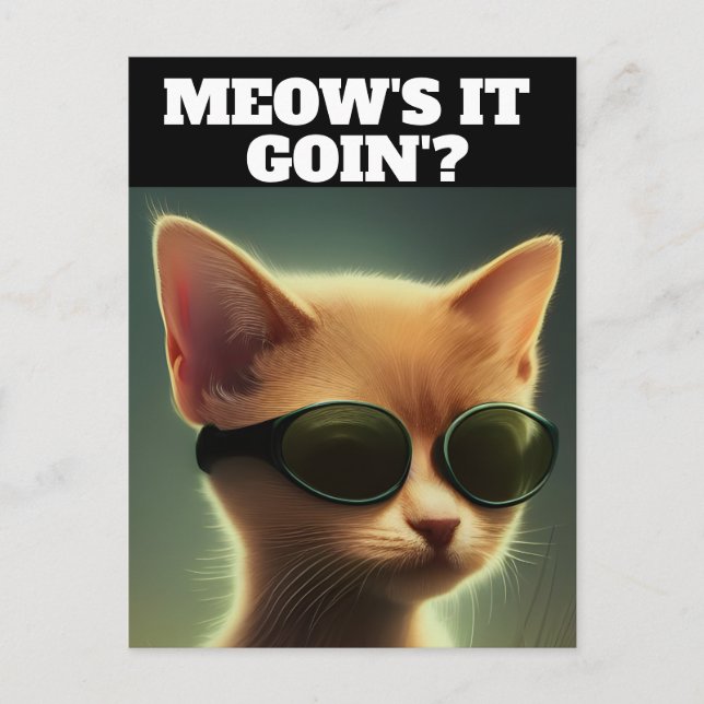 GINGER KITTEN CAT ART SUNGLASSEN HELLO Postkarten (Vorderseite)