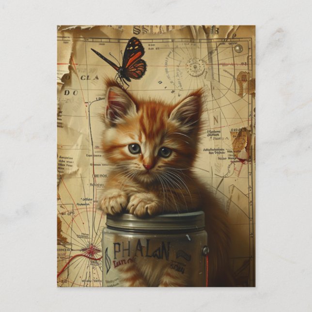 Ginger Kitten Collage Mixed Media Postkarte (Vorderseite)