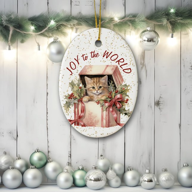 Ginger Kitten Geschenkboxen Joy to World Holiday Keramik Ornament (Von Creator hochgeladen)
