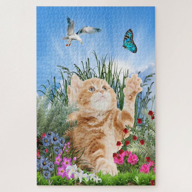Ginger Kitten im Blumengarten Puzzle (Vertikal)