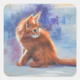 Ginger Kitten in Pastel Light Quadratischer Aufkleber