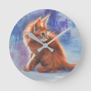 Ginger Kitten in Pastel Light Runde Wanduhr