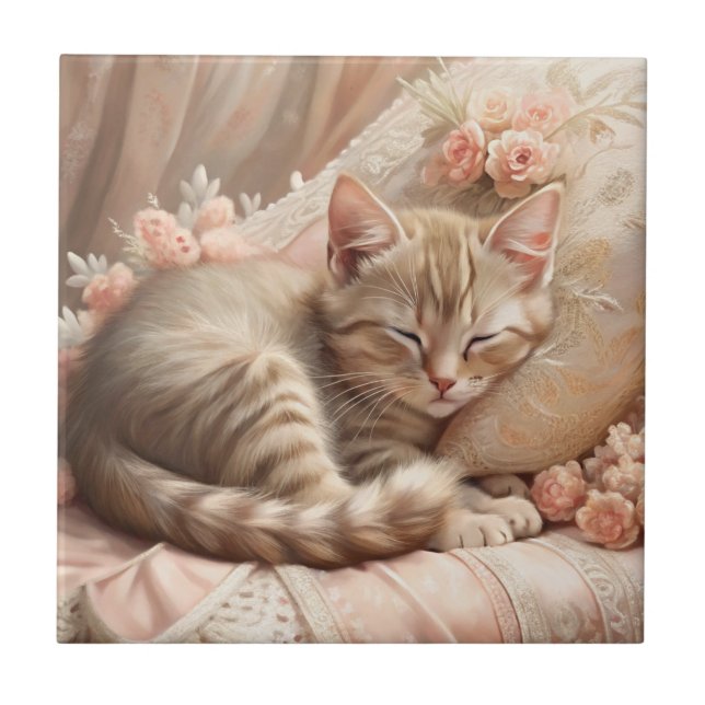 Ginger Kitten Sleeping (Shabby Chic) Fliese (Vorderseite)