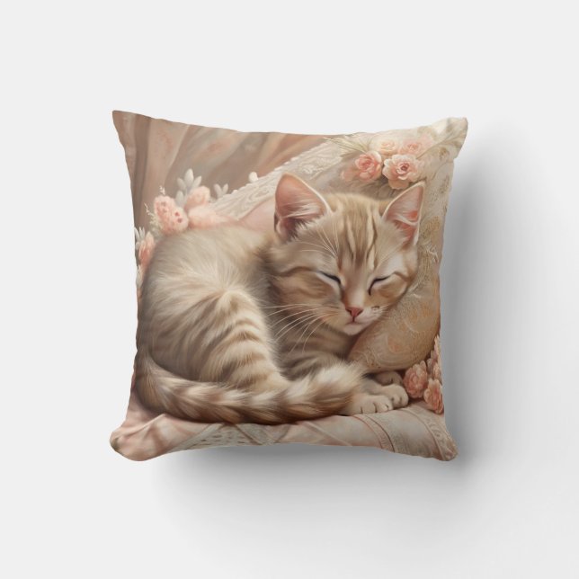 Ginger Kitten Sleeping (Shabby Chic) Kissen (Vorderseite)