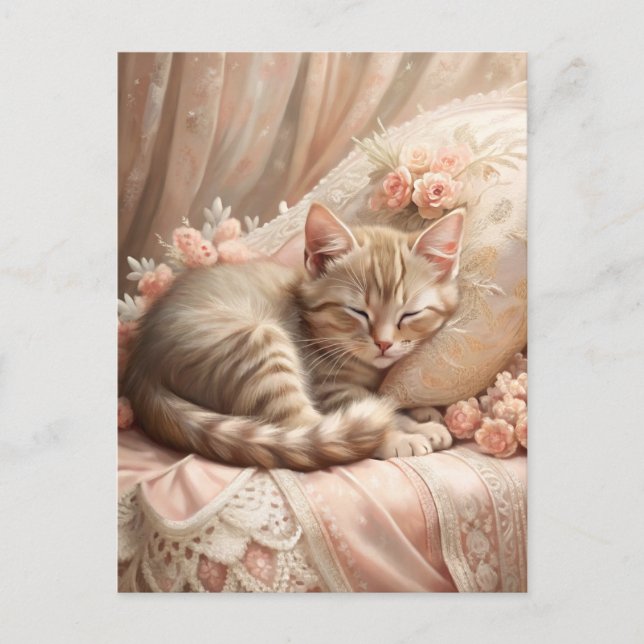 Ginger Kitten Sleeping (Shabby Chic) Postkarte (Vorderseite)