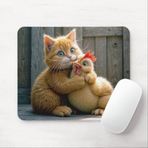Ginger Kitten umarmt ein Huhn Mousepad