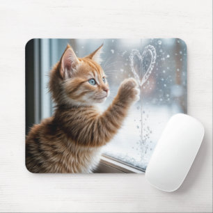Ginger Kitten with Window Heart Mousepad
