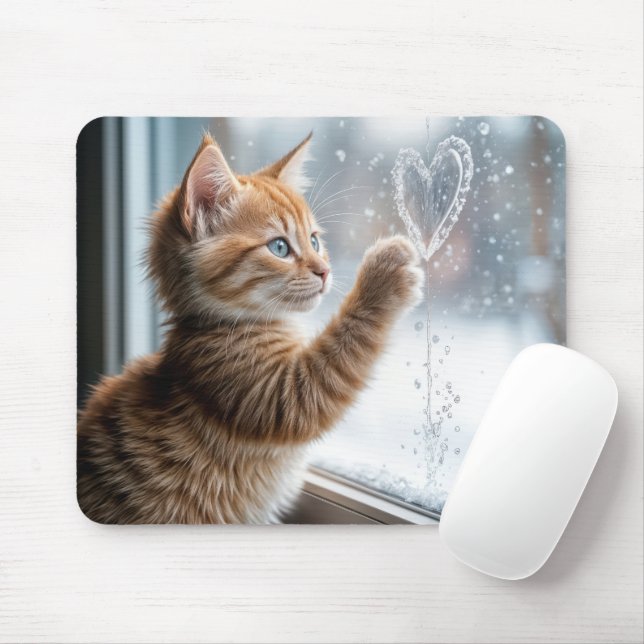 Ginger Kitten with Window Heart Mousepad (Mit Mouse)