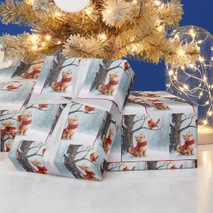 Ginger Kitty beobachtet einen Kardinal Geschenkpapier