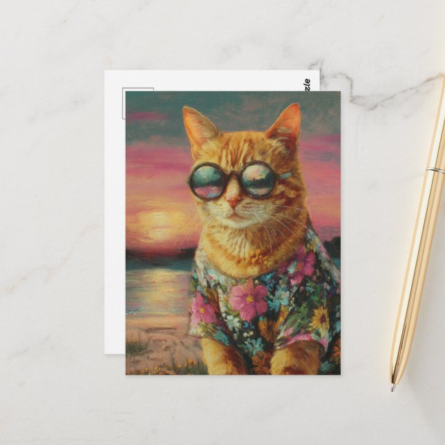 Ginger Kitty in Sonnenbrille Postkarte (Vorderseite/Rückseite Beispiel)