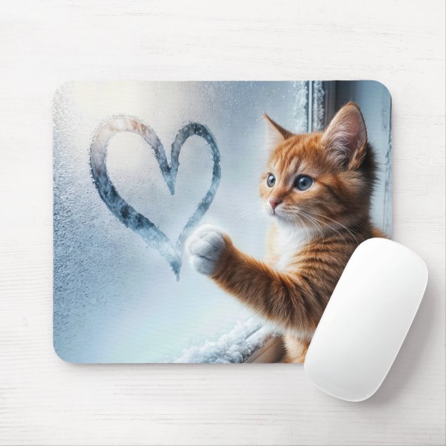 Ginger Kitty with Frosty Window Heart Mousepad (Mit Mouse)