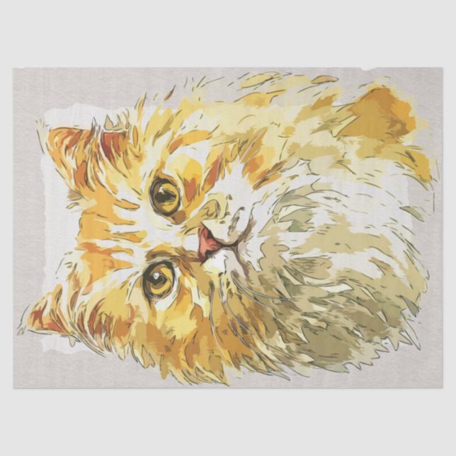 Ginger Longhair Cat Watercolor Sketch Seidenpapier (Vorderseite)