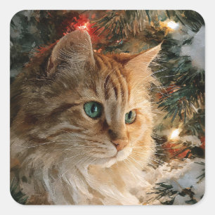 Ginger Maine Coon Weihnachten Quadratischer Aufkleber