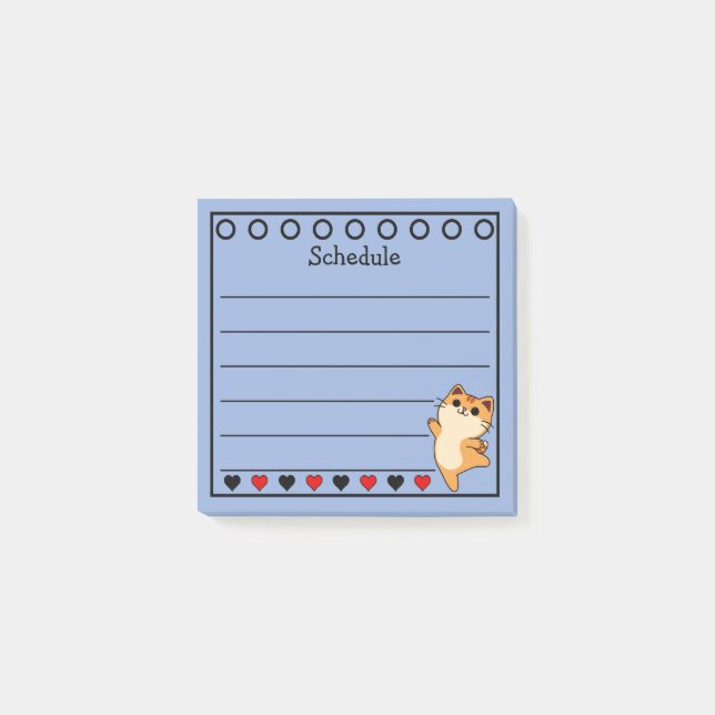 Ginger Orange Cat Schedule Blue Post-it Klebezettel (Vorderseite)