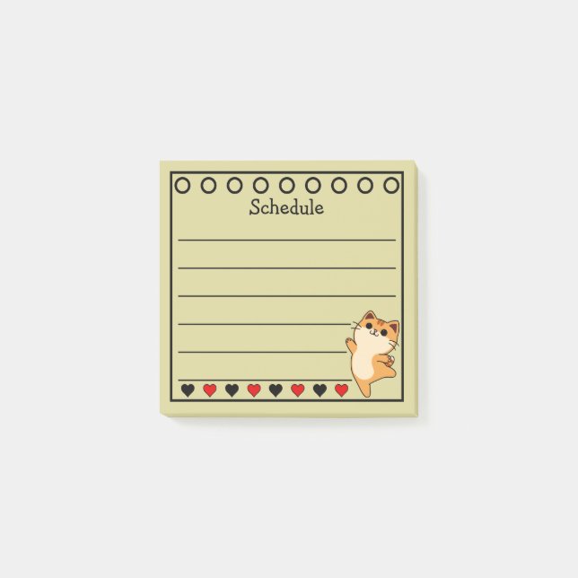Ginger Orange Cat Schedule Gelb Post-it Klebezettel (Vorderseite)