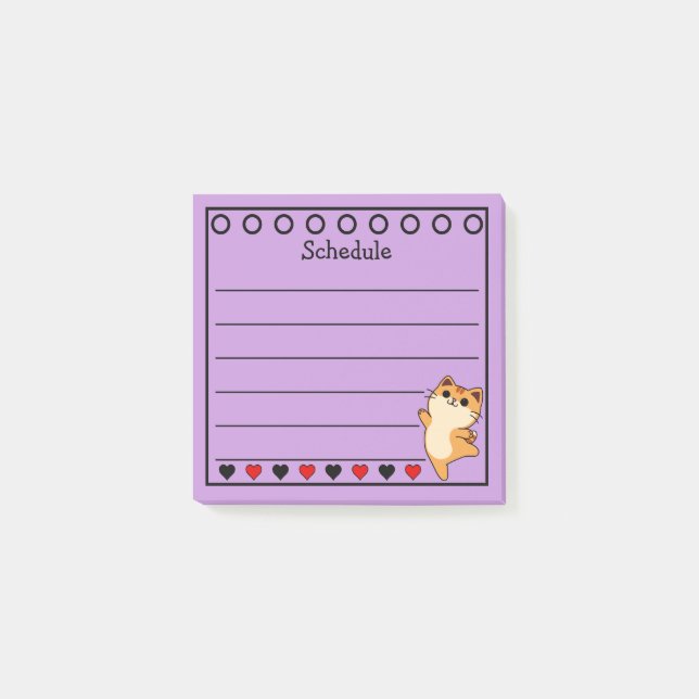 Ginger Orange Cat Schedule Lilac Post-it Klebezettel (Vorderseite)