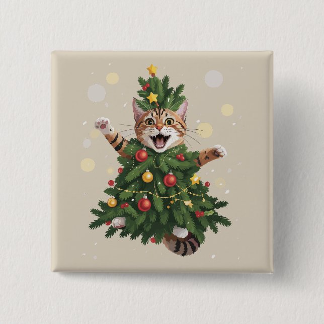 Ginger Orange Cat Weihnachtsbaum Niedlichen Weihna Button (Vorderseite)