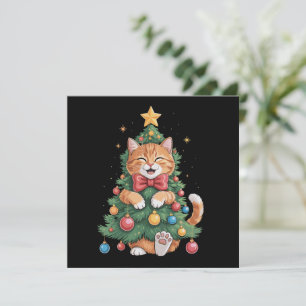 Ginger Orange Cat Weihnachtsbaum Niedlichen Weihna Feiertagskarte