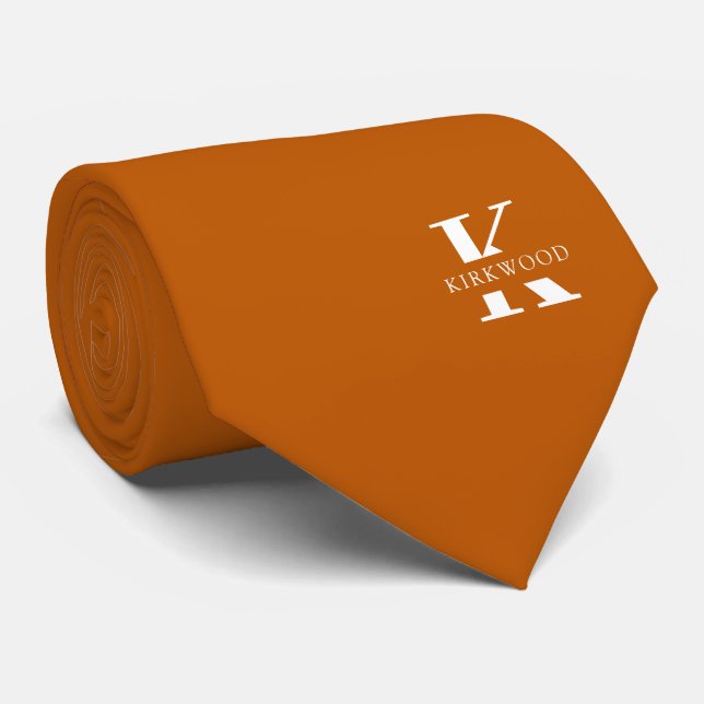 Ginger Orange Elegant Monogram + Name | einseitig Krawatte (Gerollt)