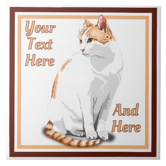 Ginger Orange und White Cat Personalisiert Fliese (Vorderseite)