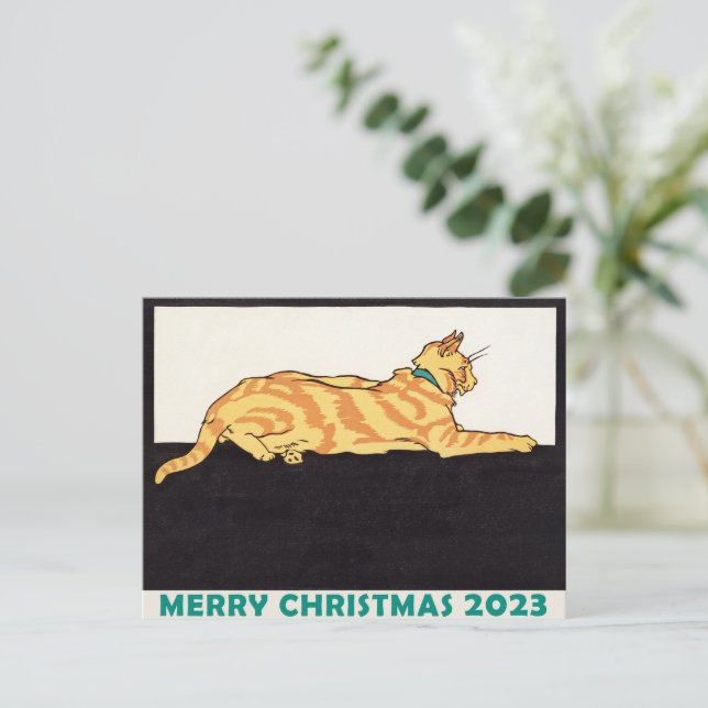 Ginger Striped Cat Frohe Weihnachten Postkarte (Stehend Vorderseite)