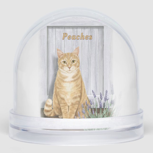 Ginger Tabby Cat at Lavender Door Personalized Schneekugeln (Vorderseite)