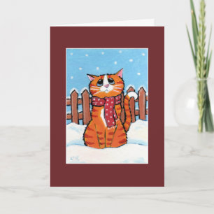 Ginger Tabby Cat im Schnee Weihnachtskarte Feiertagskarte