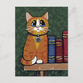 Ginger Tabby Cat in Bookshelf Postkarte