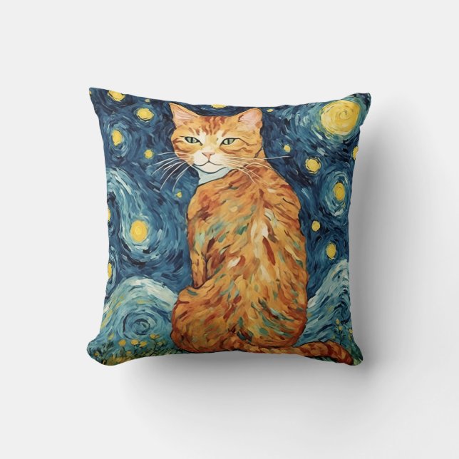 Ginger Tabby Cat in der Sternennacht Kissen (Vorderseite)