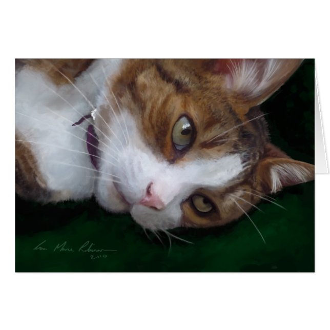 Ginger Tabby Cat on Green - Cat Art Blank Card (Vorderseite (Horizontal))