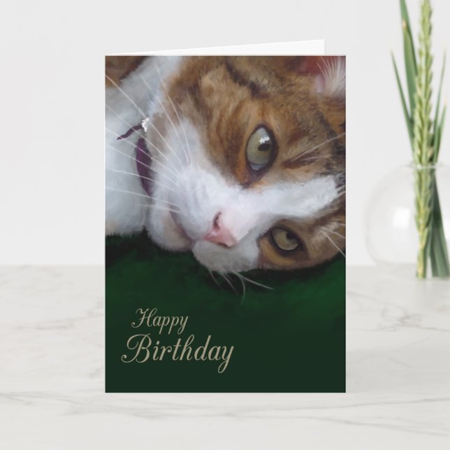 Ginger Tabby Cat Personalizable Happy Birthday Karte (Vorderseite)
