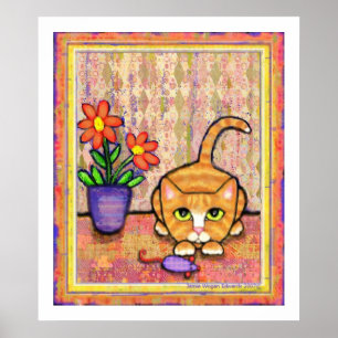 "Ginger Tabby Cat Playing" Poster