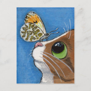 Ginger Tabby Cat und Butterfly Postkarte