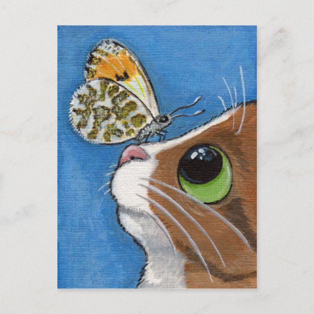 Ginger Tabby Cat und Butterfly Postkarte (Vorderseite)