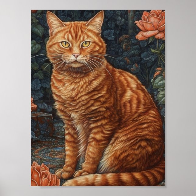 Ginger Tabby Cat und Rose Poster (Vorne)