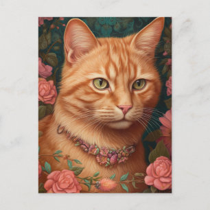 Ginger Tabby Cat und Rose Postkarte