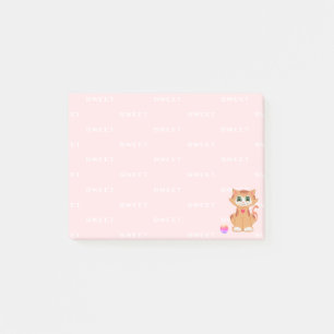 Ginger Tabby Kitty Cat Cartoon auf Pink Post-it Klebezettel