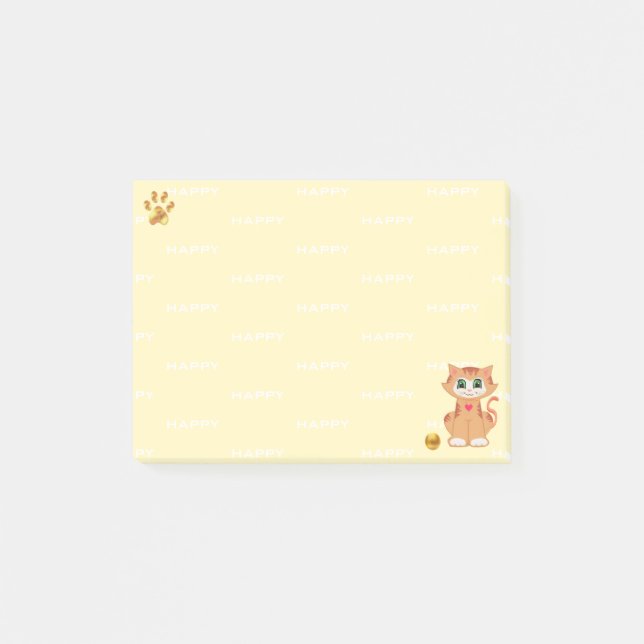 Ginger Tabby Kitty Cat Cartoon on Yellow Post-it Klebezettel (Vorderseite)