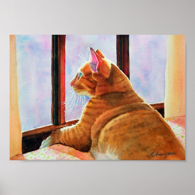 Ginger Tabby on Floral Tableclout Poster (Vorne)