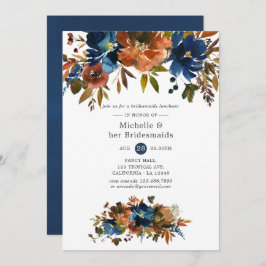 Ginger und Navy Floral Bridesmaids Luncheon Einladung