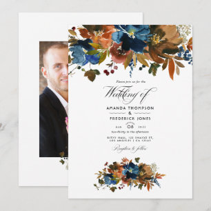 Ginger und Navy Floral Wedding Foto Einladung
