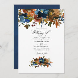 Ginger und Navy Floral Wedding Foto Einladung
