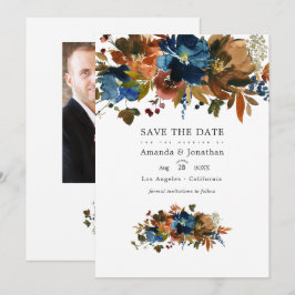 Ginger und Navy Floral Wedding Foto Save The Date