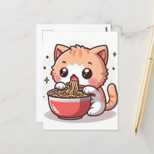 Ginger und White Kitten Eating Ramen Postkarte