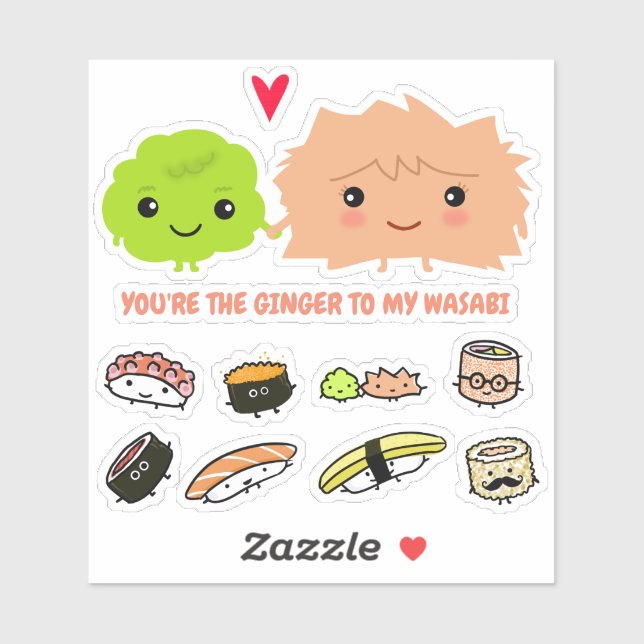 Ginger, Wasabi und Sushi Freunde Vinyl Sticker Set (Blatt)