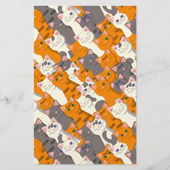 Ginger Weiße Katze Diagonalmuster Briefpapier (Vorderseite)