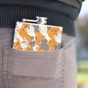 Ginger Weiße Katze Diagonalmuster Flachmann