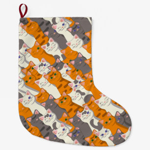 Ginger Weiße Katze Diagonalmuster Großer Weihnachtsstrumpf
