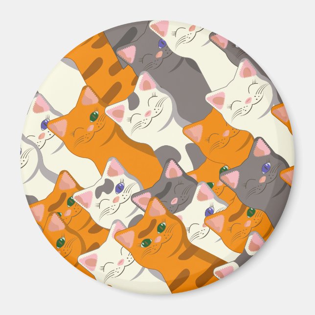 Ginger Weiße Katze Diagonalmuster Magnet (Vorne)