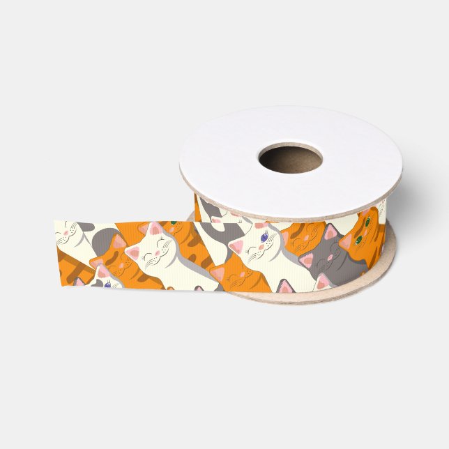 Ginger Weiße Katze Diagonalmuster Ripsband (Spule)